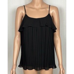 Naked Zebra Women’s Size Small Pleated Ruffle Cami Top Black